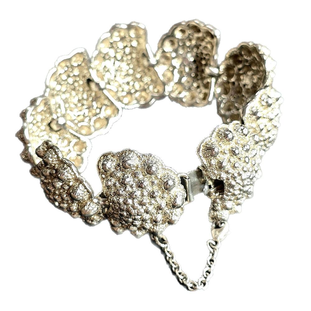 Vintage Heavy Napier Sterling Silver Chunky Textured Shell Statement Bracelet